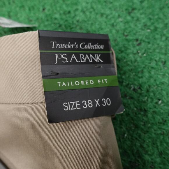 New! Jos. A. Bank Pants 38x30 Khaki Traveler Twill Tailored Fit Pleated Cuffed - Picture 7 of 10